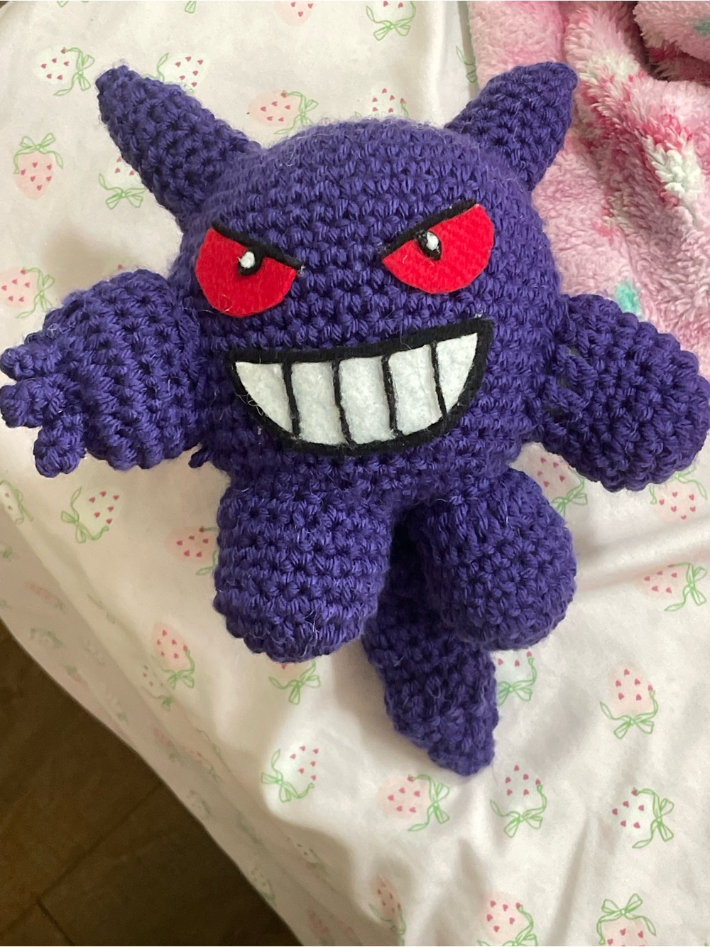 Handmade Purple Gengar Pokémon crochet with Red Eyes